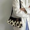 Korean Style Polka Dot Crossbody Bag For Women Large Capacity Ruched Hobo Bag With Wooden Button Decor Casual Soft Shoulder Bag