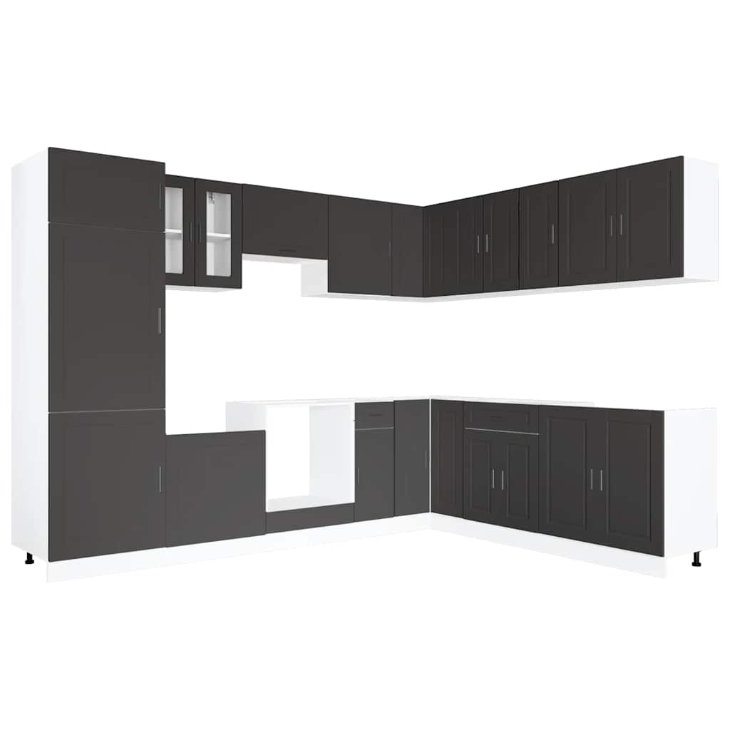 14 Piece Kitchen Cabinet Set Porto Black Wood Based Panel