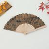 Ethnic Styles Vintage Colorful Checkered Pattern Folding Fan Wood Handheld Fan for Home and Office Decoration Ornament