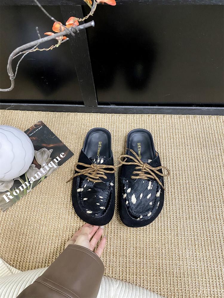 

Fashion Summer Leather Casual Shoes Leopard Print Women s Mules Slippers Breathable Females Sandals Slip-on Half Loafers Zapatos Hombre 40 чёрный