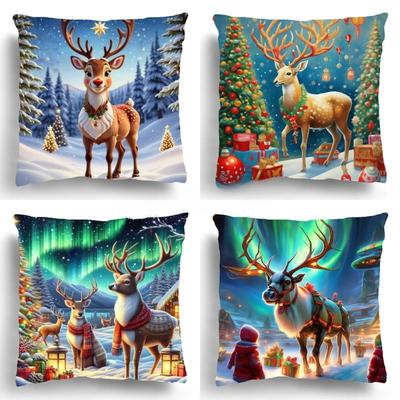 Christmas Deer Pillow Case Pillowcase Sofa Cushion Cover Room Home Decoration