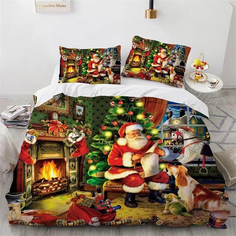 

Pillowcases with Christmas Duvet Cover Microfiber Santa Claus Comforter Cover Cartoon Bedding Set Twin King Quilt Cover Tool 70x133cm 2pcs