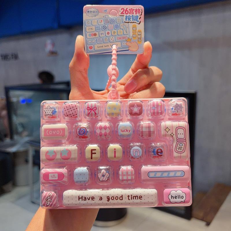 26 Key Cute Keyboard Stress Relief Fidget Toy Mini Soft Click Toy Portable Bag Pendant for Kids Stocking Stuffer