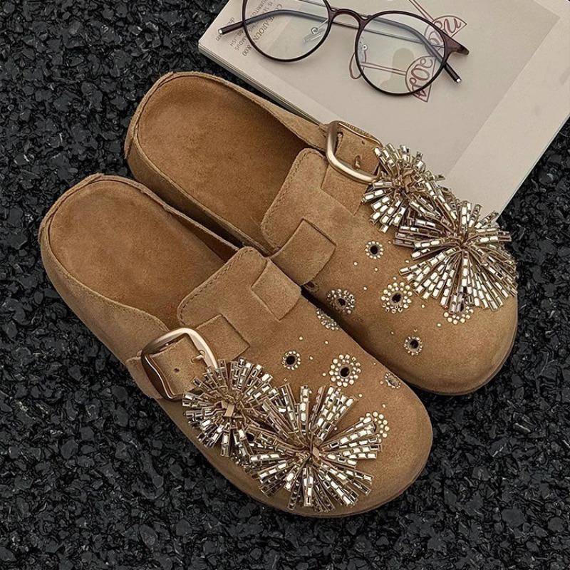 Women S Rhinestone Thick Soled Slip On Mules For Outdoor Wear