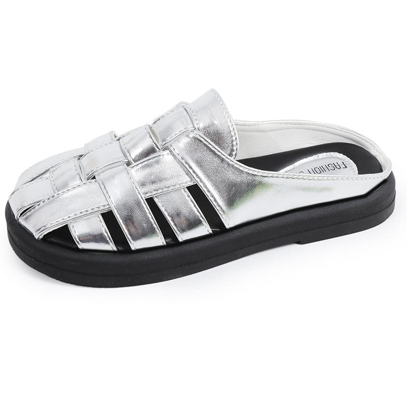 

Fashion Weave Women Slippers Flats Sandals Mules Casual Shoes Summer 2025 Trend Shallow Dress Loafers Shoes Beach Comfort Flip Flops 40 серебряный