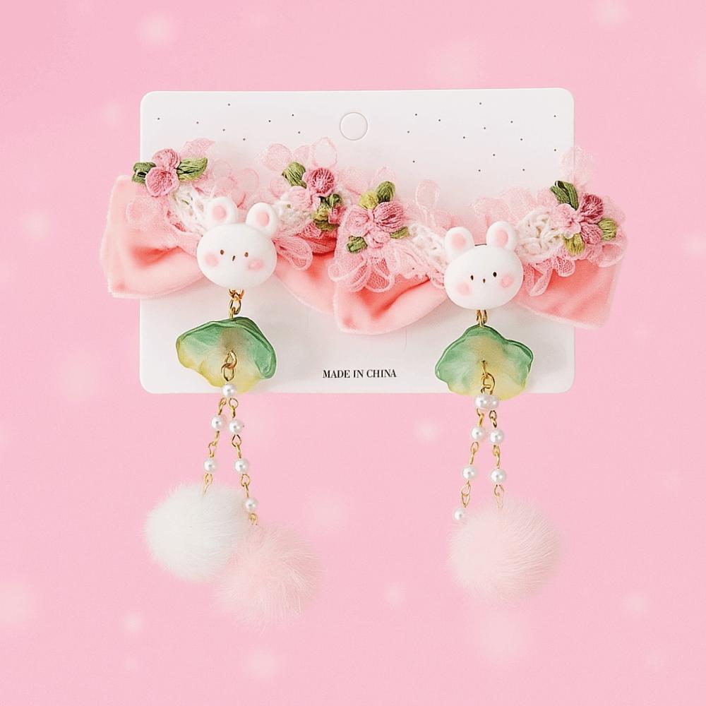 Bowknot Plush Fringe Hairpin Rabbit Chinese Style Barrettes Children's New Year Hair Clip  Festival