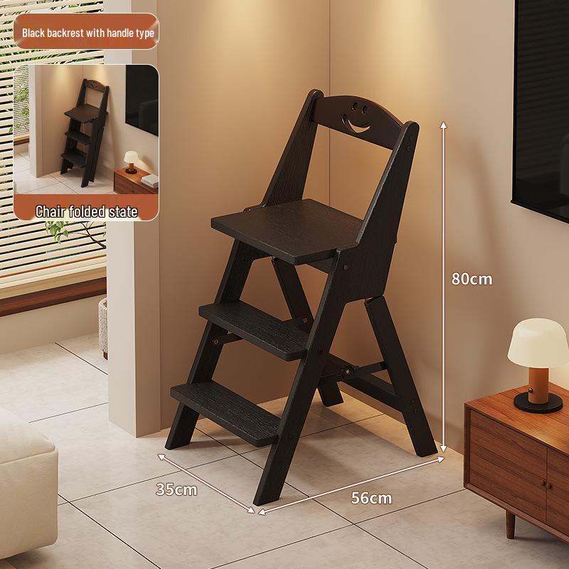 Multi-Functional Folding Indoor Wooden 2-in-1 Step Stool and Ladder - Three-Step Small Climbing Chair