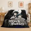 Black Butler Cartoon Anime Flannel Blanket Soft Warm Throw Blanket for Bedroom Living Room Bed Travel Camping Picnic Gift