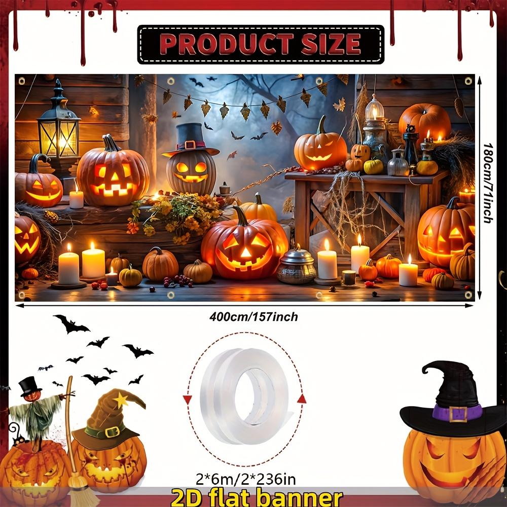 2D Flat Banner 1 Piece Halloween Garage Banner Cute Pumpkin Lantern Background Happy Party Decoration