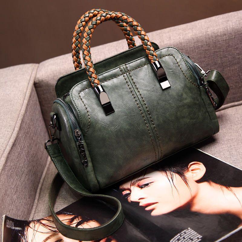 Wmoen handbag large capacity shoulder bag Soft leather female crossbody bag woven hand handle ladies Commuter bag