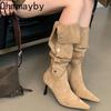 Winter Spitzzehen Damen Modern Lange Stiefel Streetstyle Dünne Absätze Party Stripper Weibliche Kniehohe Schuhe