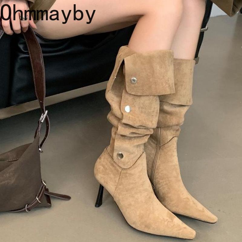 Winter Spitzzehen Damen Modern Lange Stiefel Streetstyle Dünne Absätze Party Stripper Weibliche Kniehohe Schuhe