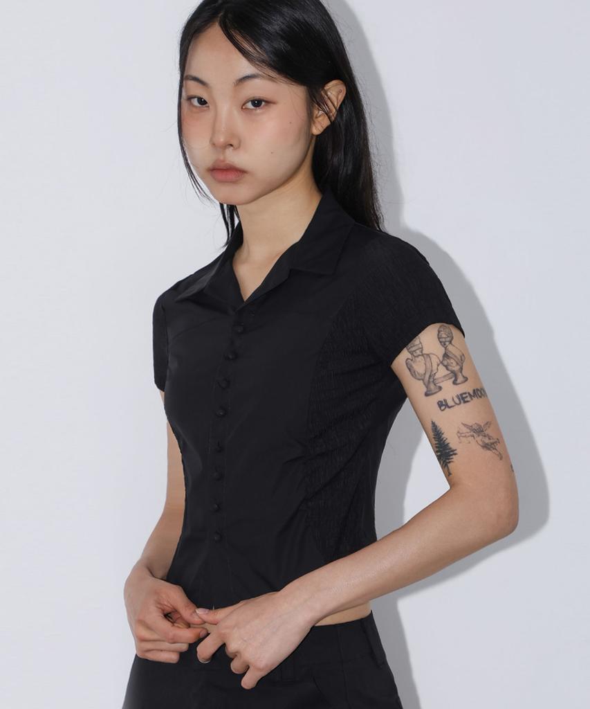 CHICKS Wrinkle Short Sleeve Shirt Black