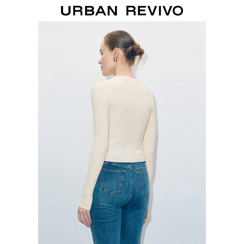 UR Damen V-Ausschnitt Strickpullover mit Lochmuster