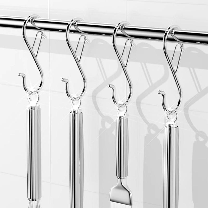 10pcs Heavy Duty Metal S Hooks with Safety Buckle S Hanging Hook for Plants Jeans Pots Bags Clothes Towel Organizer Accessorie