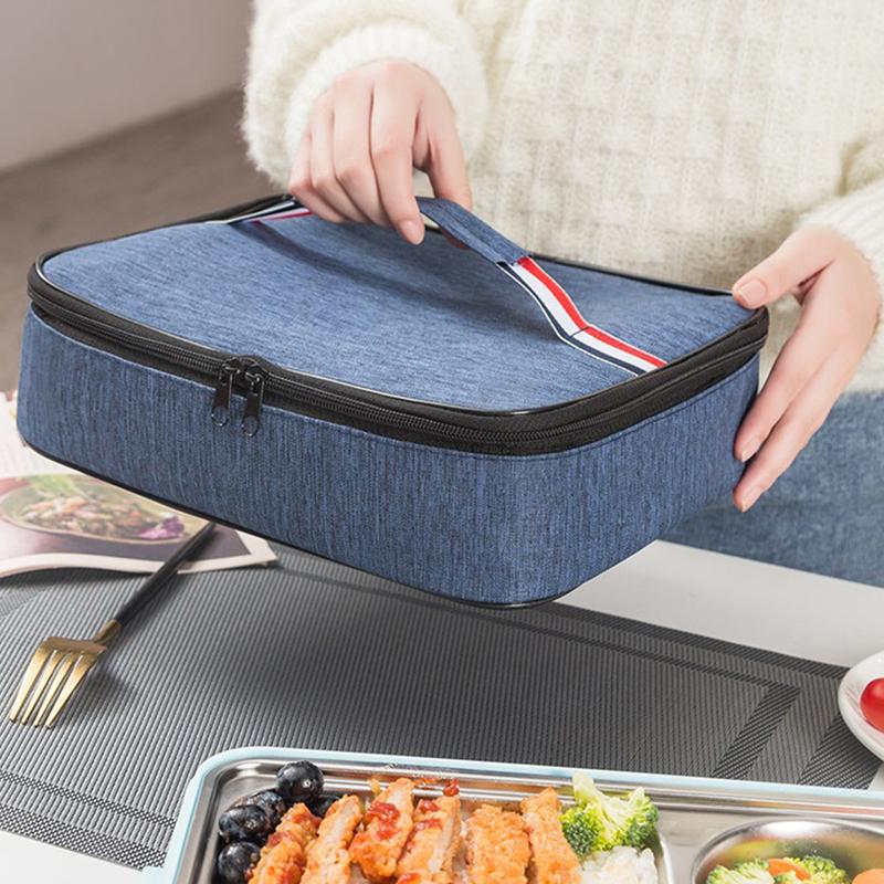 Portable Insulated Lunch Box Bag Large Capacity Flat Tote Bag Food Delivery Cooler Bag For Working Hiking
