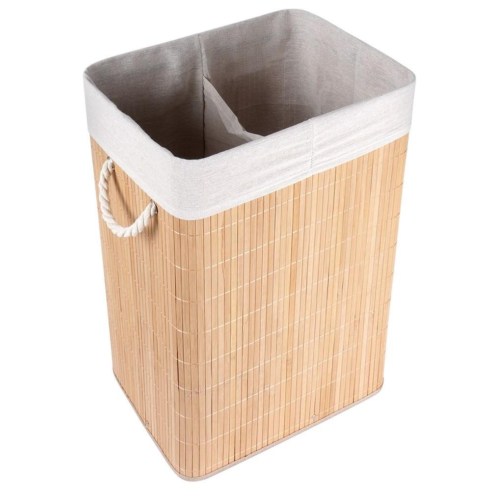 Kosz Łazienkowy Pojemnik Na Pranie Odzież Bieliznę Bambusowy Drewniany 70L