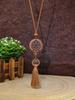 Bohemian Vacation Style Wooden Handmade Bead Pendant Necklace Long Sweater Chain Pu Leather Tassel Boho Jewelry Suitable for Women's Daily