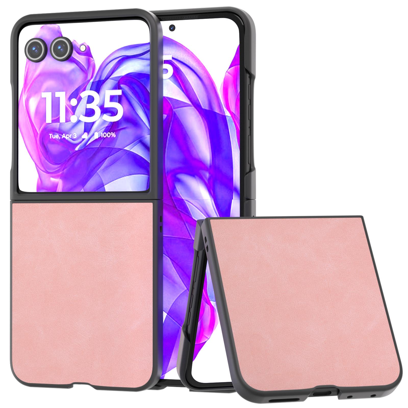 

ABEEL For Motorola Razr 50 Ultra 5G Case Black Edge PU Leather+PC Folding Phone Cover Pink
