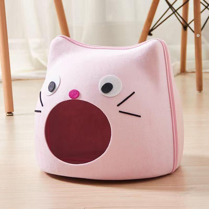 Cute Felt Cat Shape Bed Cats Semi Enclosed House for Cats Cartoon Sturdy and Non Collapsing Puppy Kitten Bed Pet Supplies Gifts