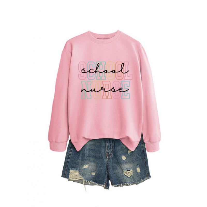 Womens Casual Long Sleeve Hoodie Sweatshirt With Print Design Loose Fit Cotton Blend Office Chic Style