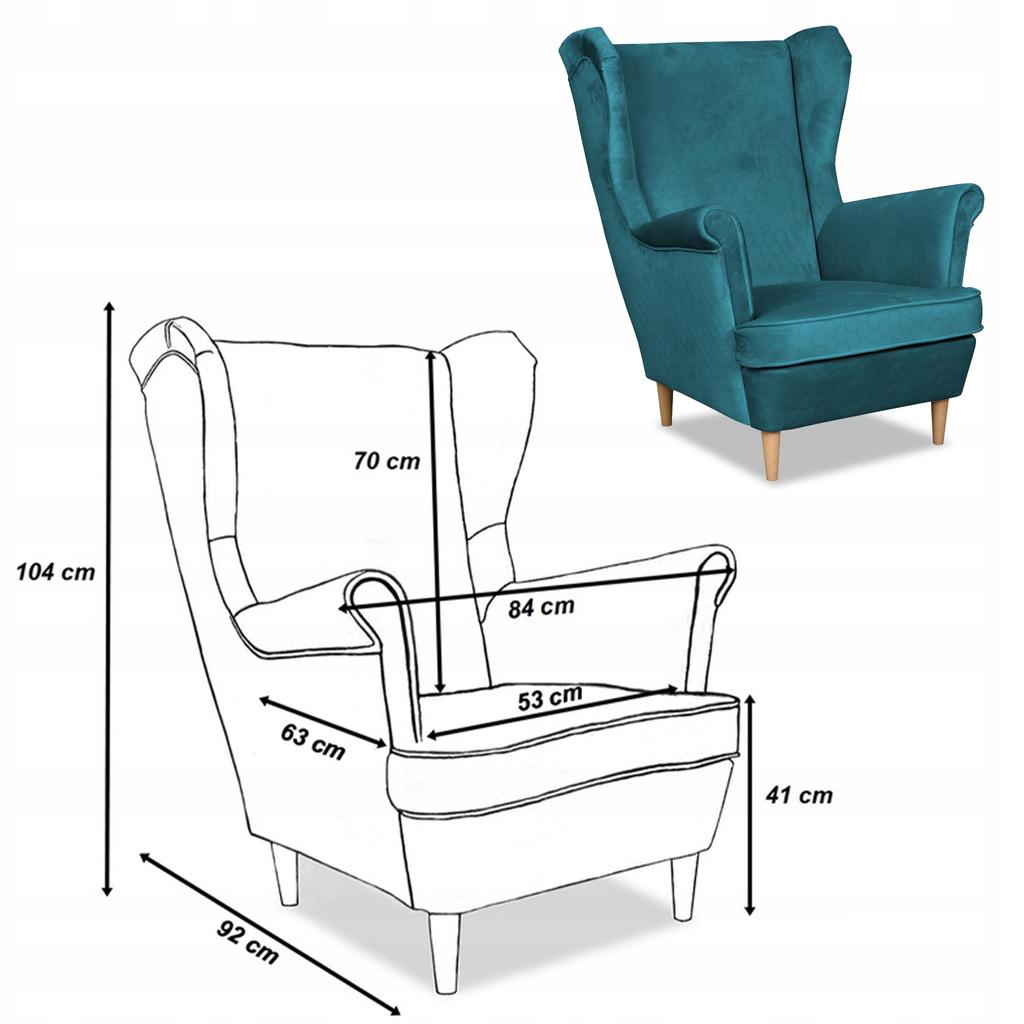Fotel uszak Angelo skandynawski Family Meble turkusowy niebieski welwetowy