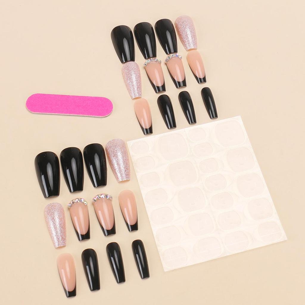 Top-Selling Rhinestone-Embellished French False Nail Tips, 24-Piece Set, European & American Style