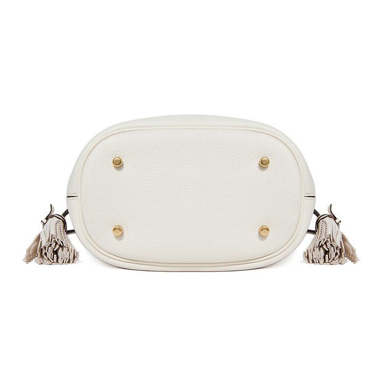 Coach Lora 22 Tassel Drawstring Leather Bucket Bag Women Handbags White 651-B4HA