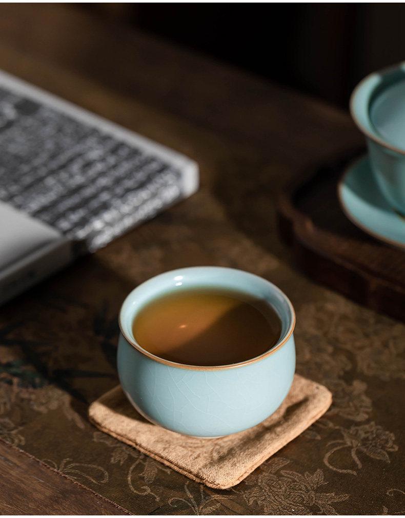 Ru Kiln Master Celadon Tea Cup: Handmade Retro Chinese Ceramic Cup in Gift Box