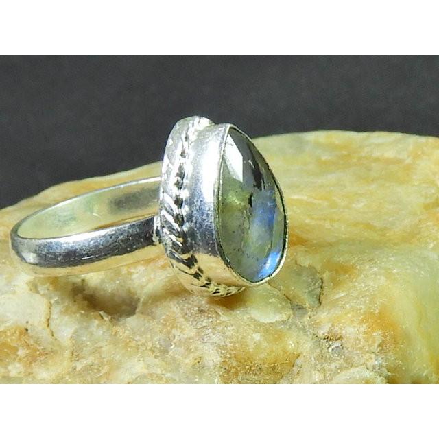 Natural Labradorite 925 Sterling Silver Pear Handmade Vintage Ring US-6.5 MK-59