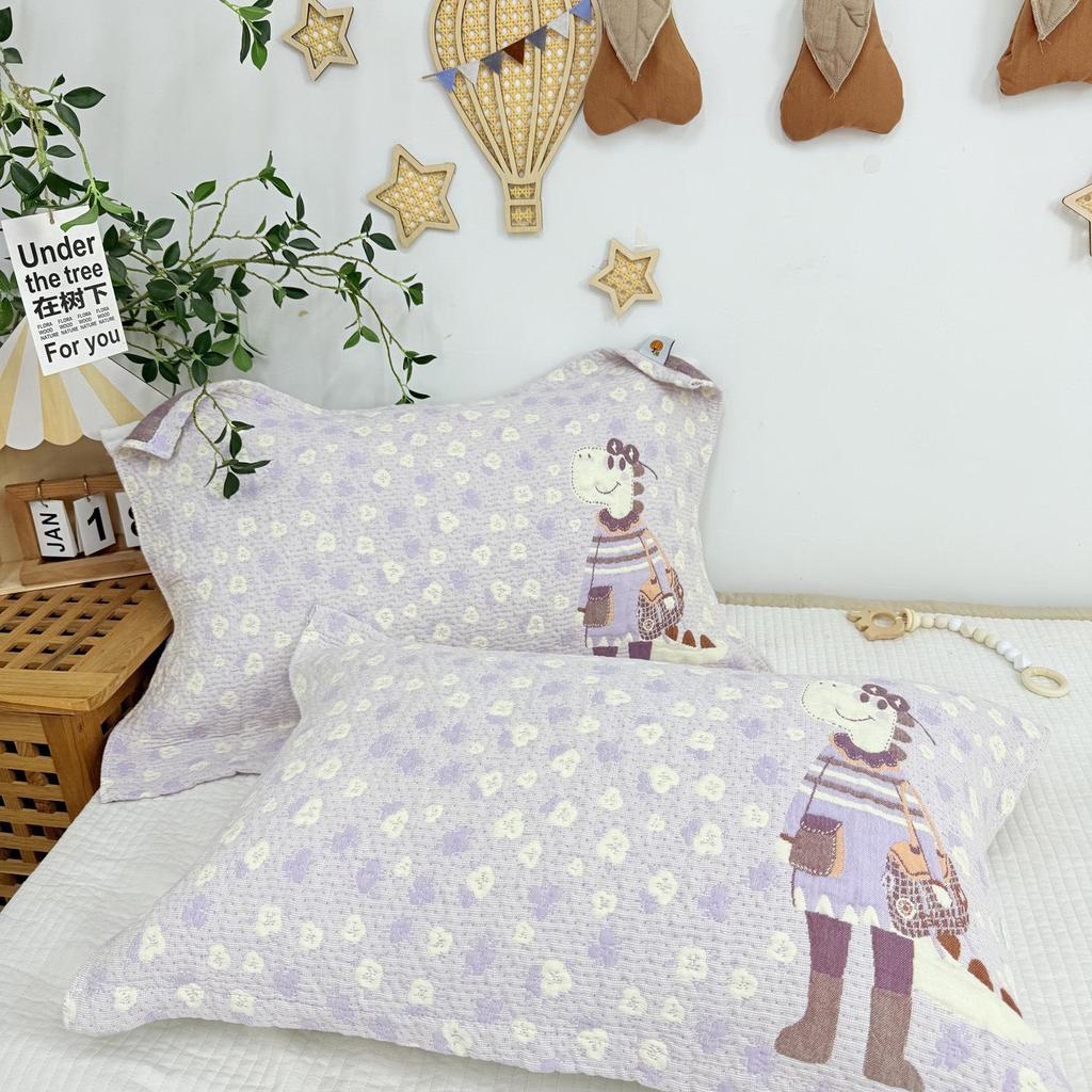 Cartoon Cotton Gauze Pillowcase Set: Soft, Breathable, Sweat-Absorbent Pillow Covers.