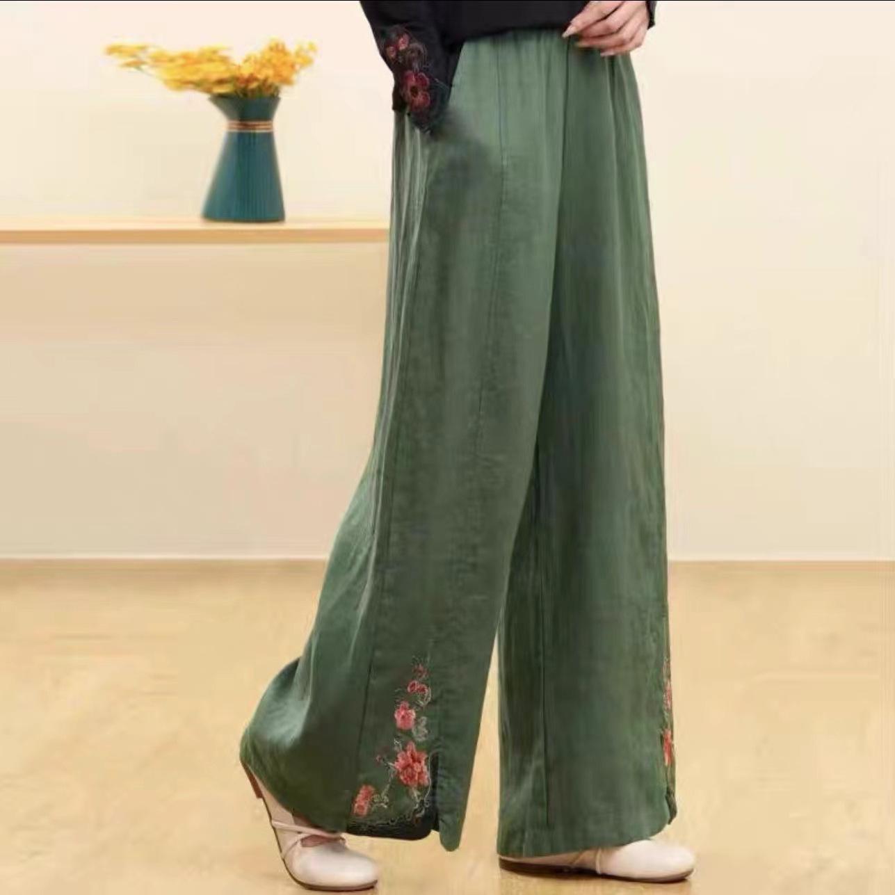 

Wide-Leg Cotton & Linen Pants - Light Purple, Green, Apricot, Pink, White, Chenille & Spandex Blend L
