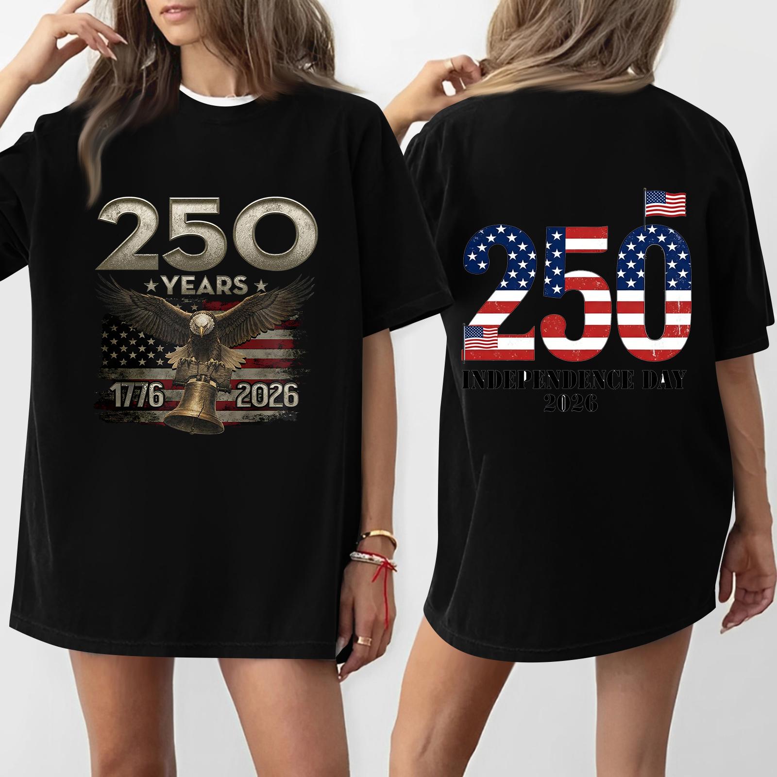 

Women s Casual Independence Day 252 Anniversary Printed T-shirt Round Neck Pullover Short Sleeve Top L чёрный