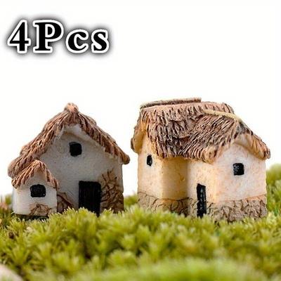 4 יחידות מיניאטורת בית פסלון אביזר גן פיות קישוט בית פסל בניין מצויר מלאכת שרף