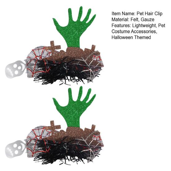 1 Pair Halloween Dog Barrettes Witch Hat Pet Hair Clip Felt Skull Gauze Cobweb Hair Accessories for Puppy Cats Festive Dress-up