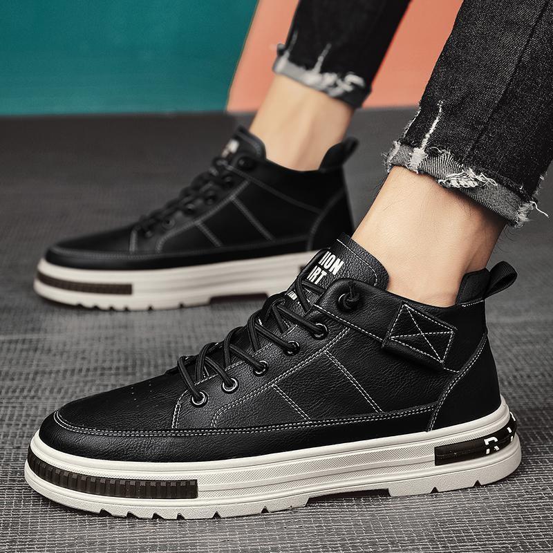 High-top real microfiber soft leather sneakers casual British style Martin