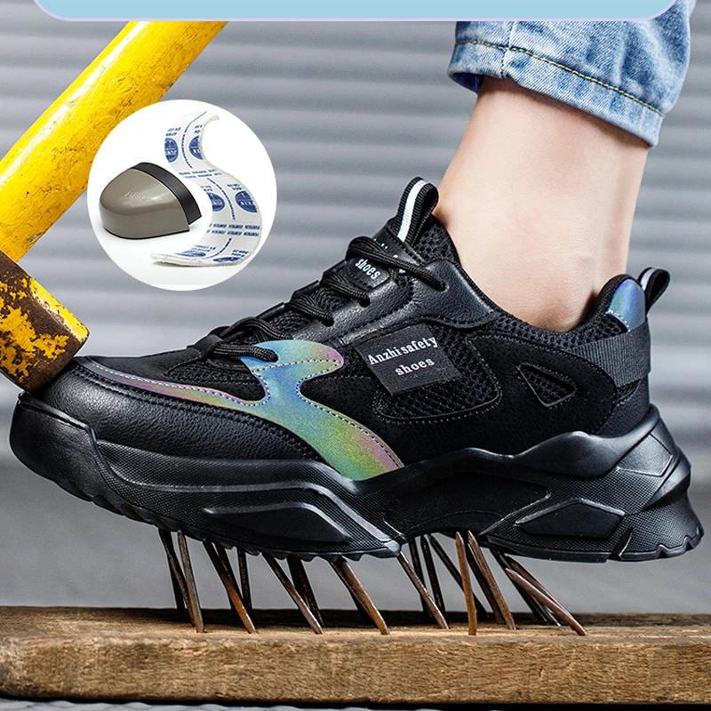 Nuevos zapatos de seguridad de moda para mujer, zapatillas de deporte para mujer, botas de seguridad antigolpes y antiperforación, zapatos protectores transpirables