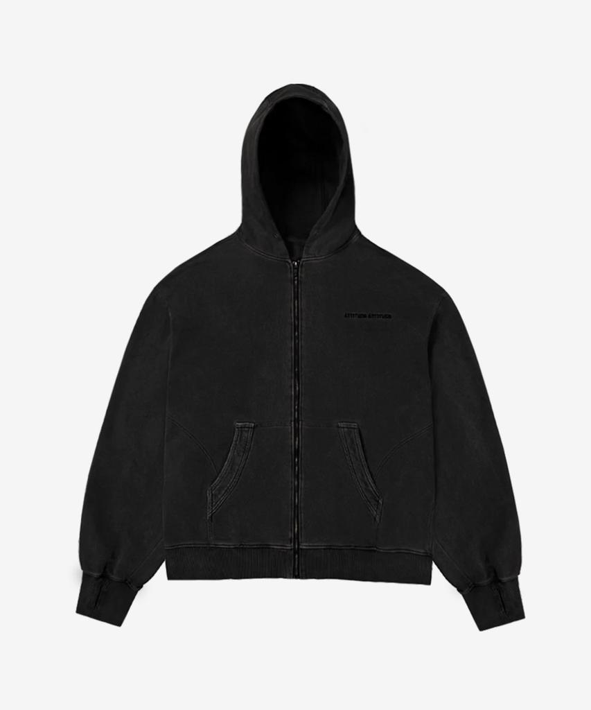 Attitude Attitude Aa Curved Garment Dyeing Sweat Hoodie Zip-Up Black