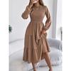 Spring Summer Women's Solid Color Long Sleeve Smocked Slim Fit Dress, Casual Fashion Women's Dress for Crossborder Outfit
