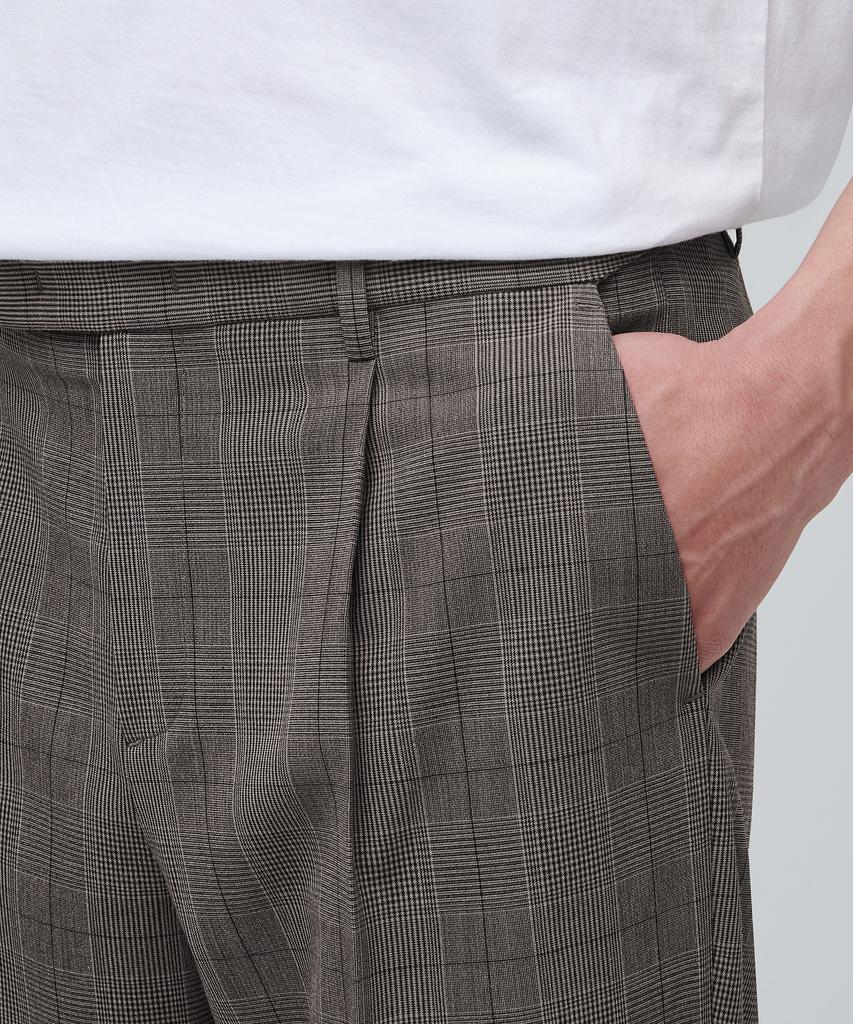 MUSINSA STANDARD Glen Check Wide Hidden Elastic Waist Slacks [Dark Beige]