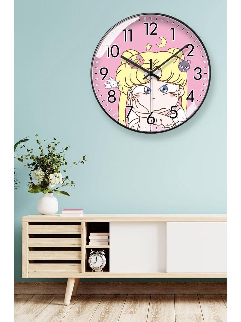 Sailor Moon Anime Silent Wall Clock with Automatic Time Setting for Girls' Bedrooms and Living Rooms
