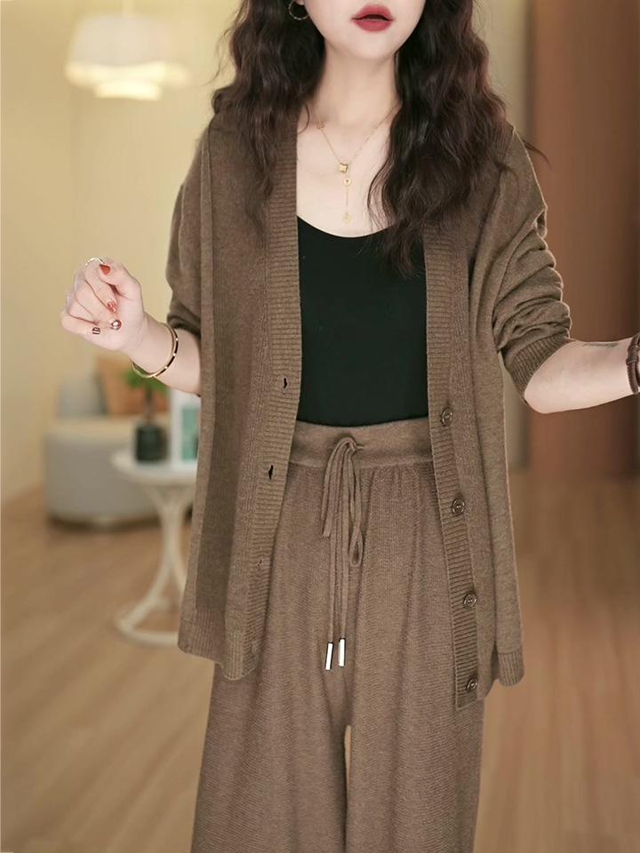 High-Grade Knitwear Sweater & Wide-Leg Pants Plus Size Women's Two-Piece Set