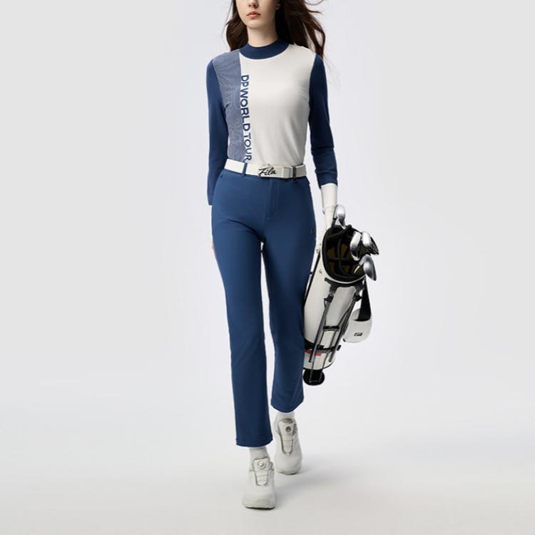 Fila Golf Series Striped Letter Long Sleeve Knit Top Women Tops Deep-Elegant-Blue A11W445407F-DB