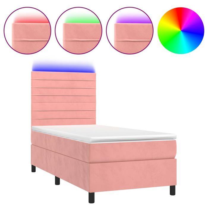 Sommier tapissier avec matelas - Maison Exclusive - 90x200 cm - Velours rose - LED colorée