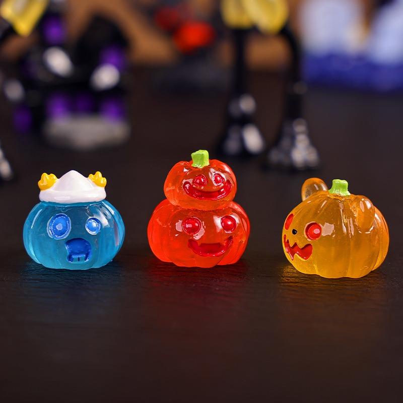 8Pcs Halloween Luminous Pumpkin Ghost Micro Landscape Gardening Accessories Creative Car Luminous Diy Small Ornaments