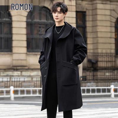 Men's Mid-Length Hooded Windproof Trench Coat