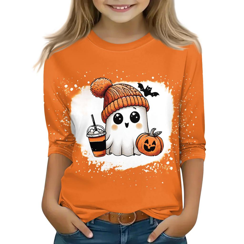 Print topper for ungdom jenter 5-16 år rund hals 3/4 ermer T-skjorter Trendy topper antrekk T-skjorter