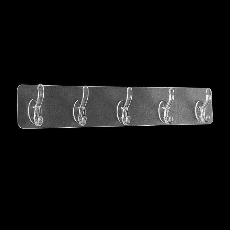 6Row Strong Self Adhesive Wall Hooks Nail-free Transparent Multipurpose Holder for Kitchen Bathroom Traceless Hanger Stickers