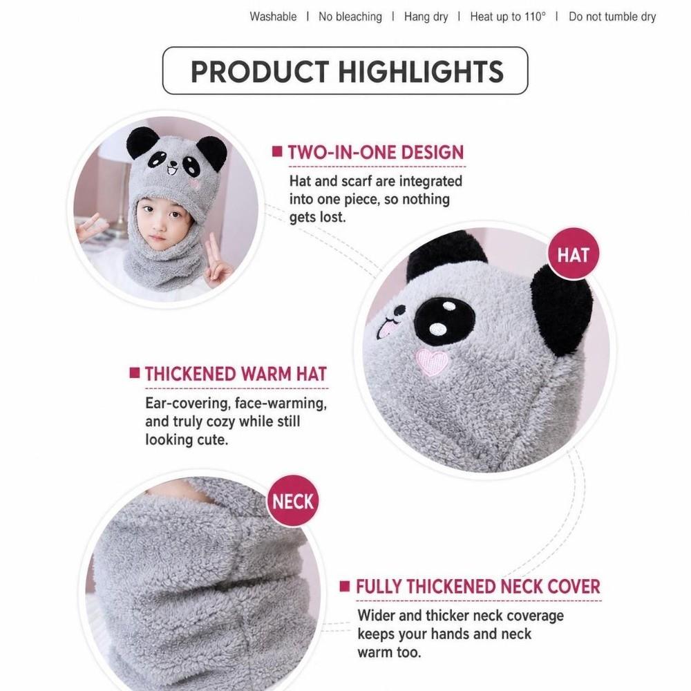 Panda Kids Winter Hats Fleece Warm Bonnet Scarf Fashion Children Beanie Caps  Baby Children Kids