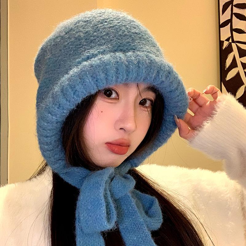 Cagoule femme hiver polyvalente coupe-froid protection des oreilles bonnet en laine tricoté chaud épaissi